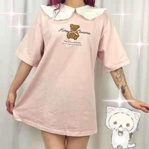 Honey Cinnamon Pink T-Shirt Dress with White Collar